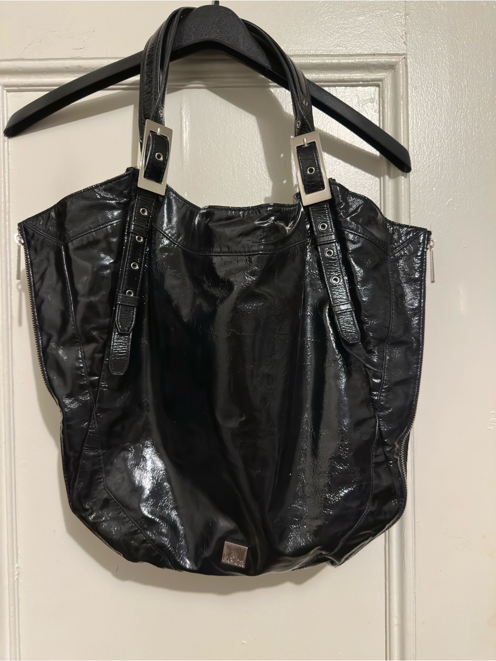 Kooba Vintage Black Patent Leather Tote Bag.